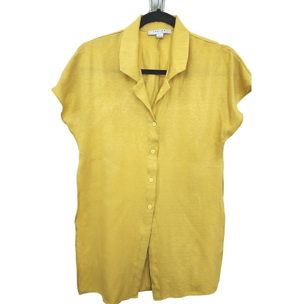 Favlux Fashion Mustard Yellow Textured Button Down Tunic Cap Sleeve Top FL19A881